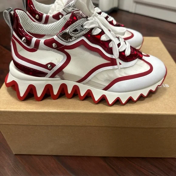 New Christian Louboutin Red and White Sneakers - Picture 1 of 7